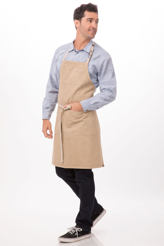 Chef Works Natural Austin Bib Adjustable Apron (2 Pockets)