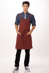 Chef Works Uptown Cross-Back Red-Navy Bib Apron