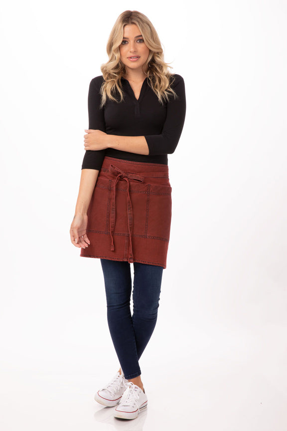 Chef Works Uptown Red-Navy Half Bistro Apron