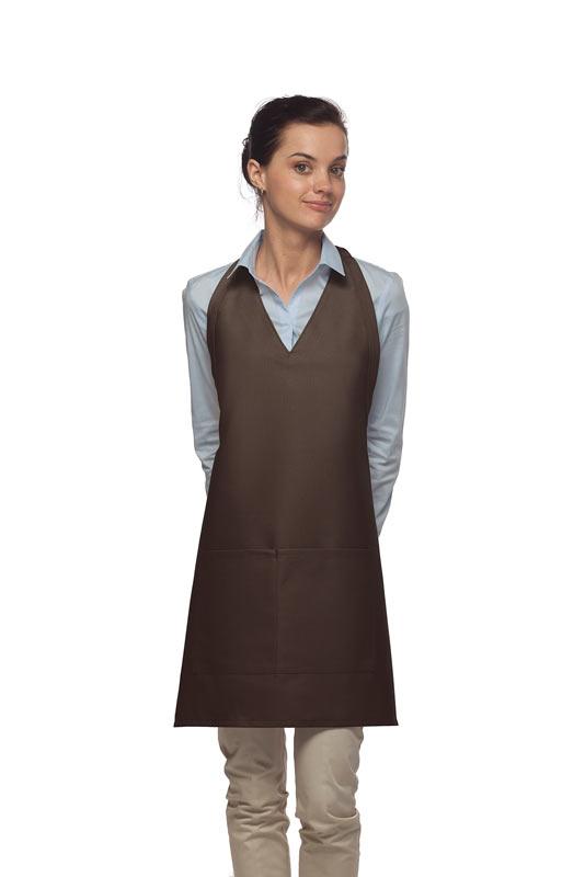 Brown Deluxe V-Neck Tuxedo Apron (2 Pockets) – ApronWarehouse