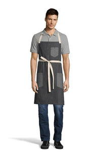 UT Black Collection Pinstripe Denim / Natural Rebel Bib Apron (3 Pocket)