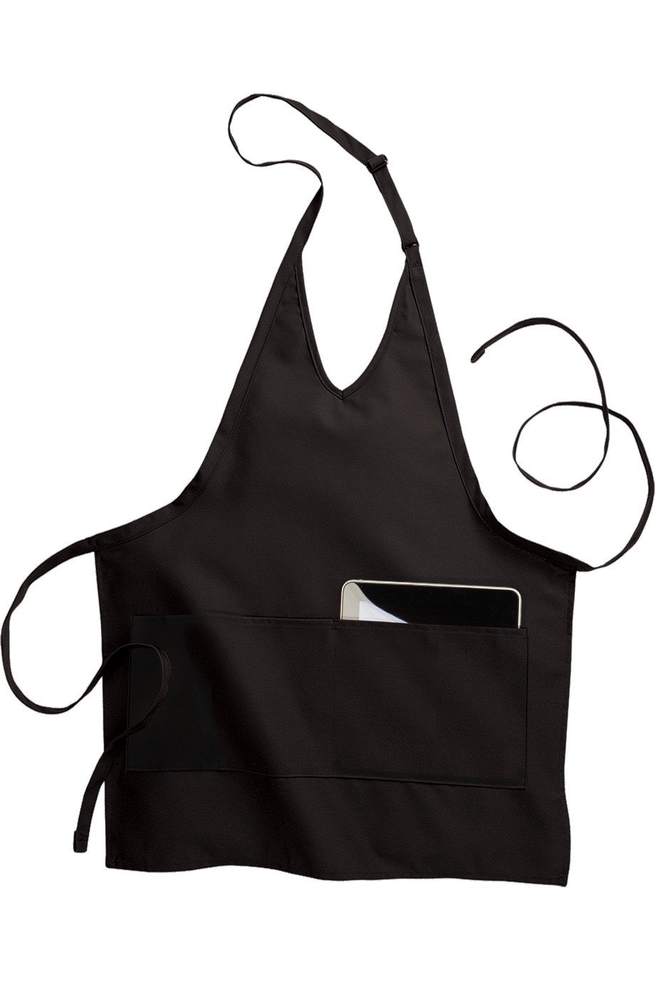 Edwards Black V-Neck Bib Adjustable Apron (2 Pockets)