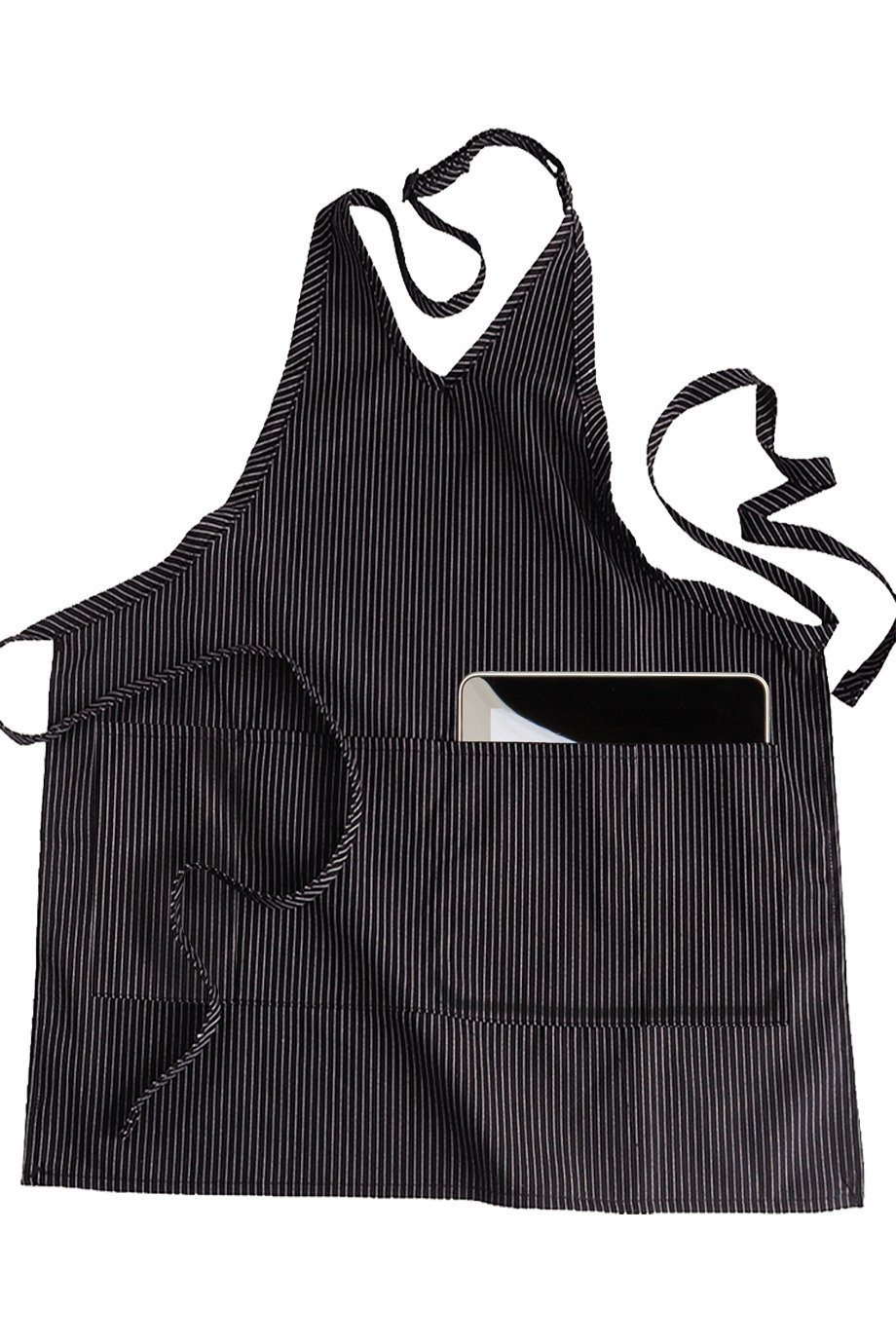 Edwards Pinstripe V-Neck Bib Adjustable Apron (2 Pockets)