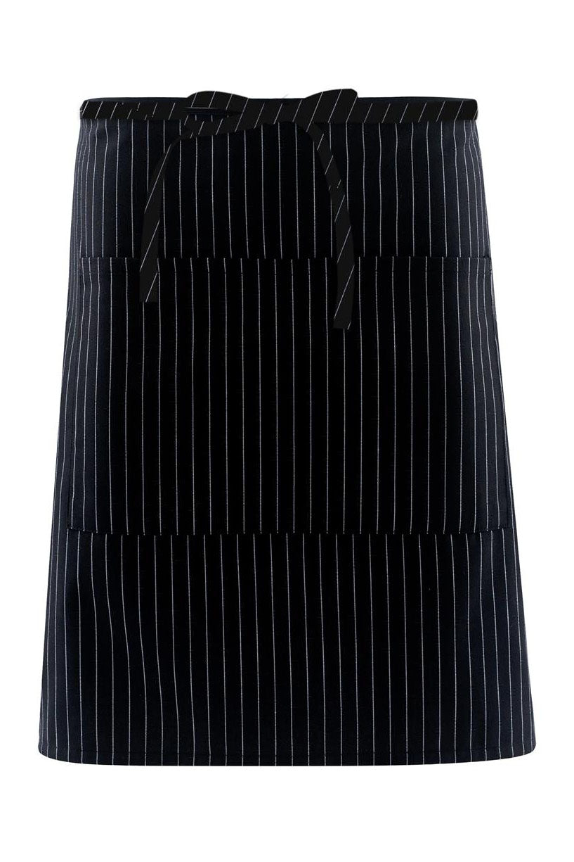 Fame Black & White Pinstripe Half Bistro Apron (2 Patch Pockets)