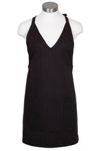 Fame Black V-Neck Pinstripe Bib Adjustable Apron (2 Patch Pockets)