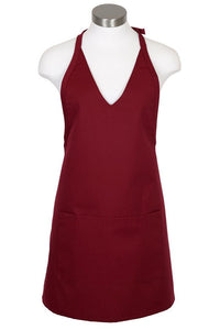 Fame Burgundy V-Neck Bib Adjustable Apron (2 Patch Pockets)