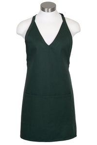 Fame Hunter Green V-Neck Bib Adjustable Apron (2 Patch Pockets)