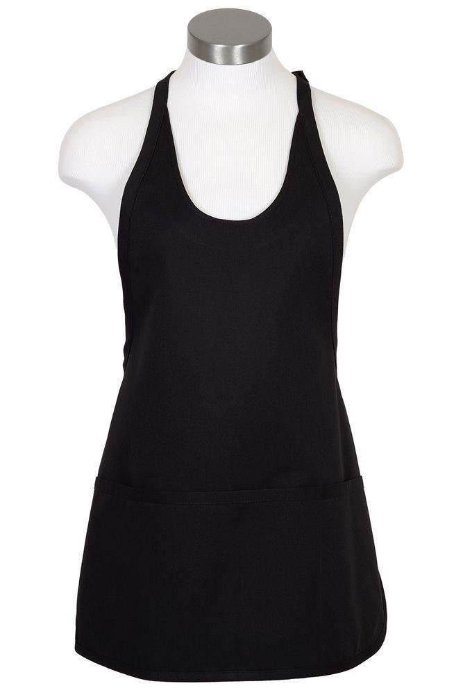 Fame Black Scoop Neck Bib Adjustable Apron (3 Pockets)