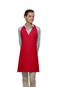 Cardi / DayStar Red Deluxe V-Neck Adjustable Tuxedo Apron (2 Pockets)