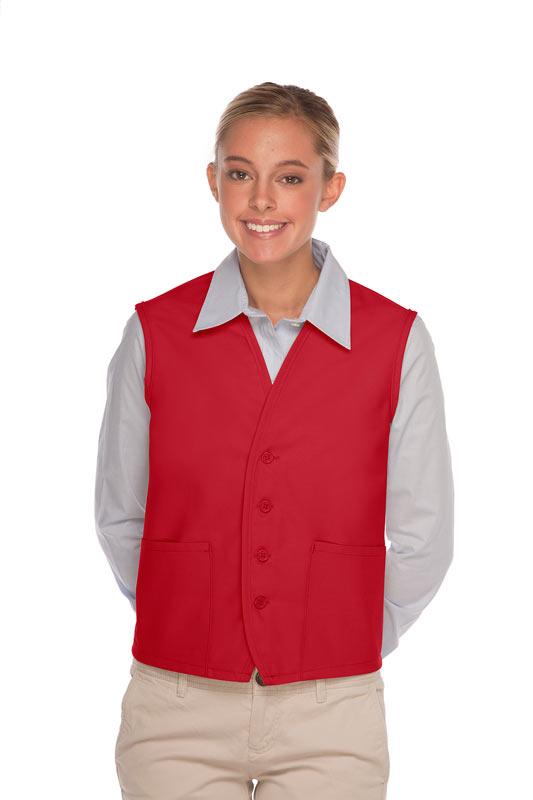 red dress shirt and vest Red 4-Button Unisex Vest with 2 Pockets ApronWarehouse