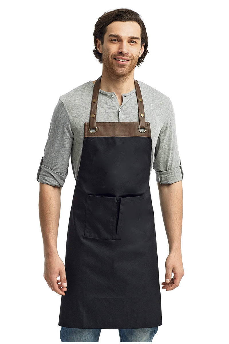 Artisan Collection by Reprime Black/Brown Espresso Adjustable Bib Apron (2 Pockets)