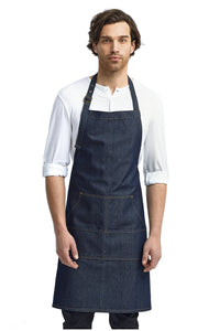 Artisan Collection by Reprime Indigo Denim Bib Adjustable Apron (4 Pocket Pouch)