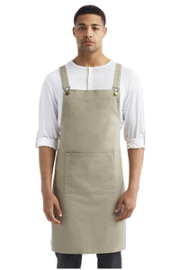 Artisan Collection by Reprime Khaki Cross Back Bib Adjustable Apron (1 Large Pocket)