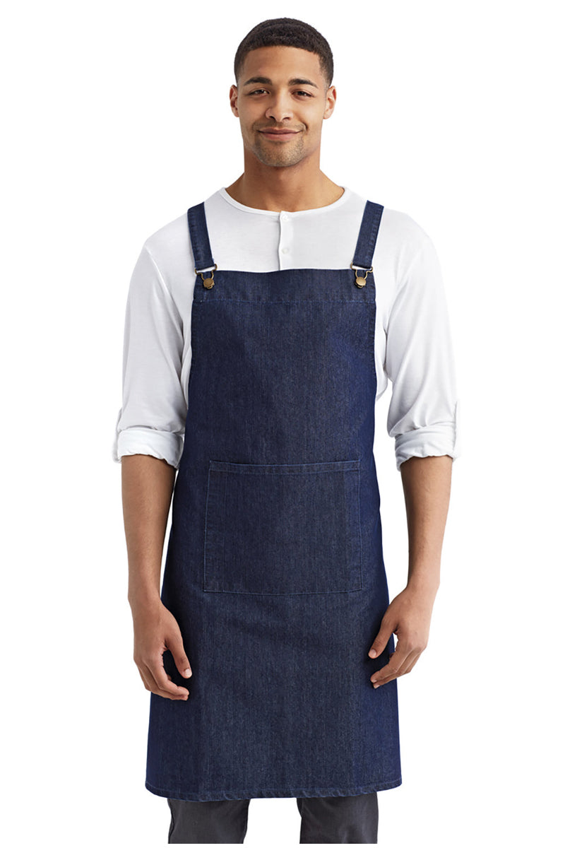 Artisan Collection by Reprime Indigo Denim Cross Back Bib Adjustable Apron (1 Large Pocket)