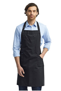 Artisan Collection by Reprime Black Black Cotton Chino Adjustable Bib Apron (3 Pocket)