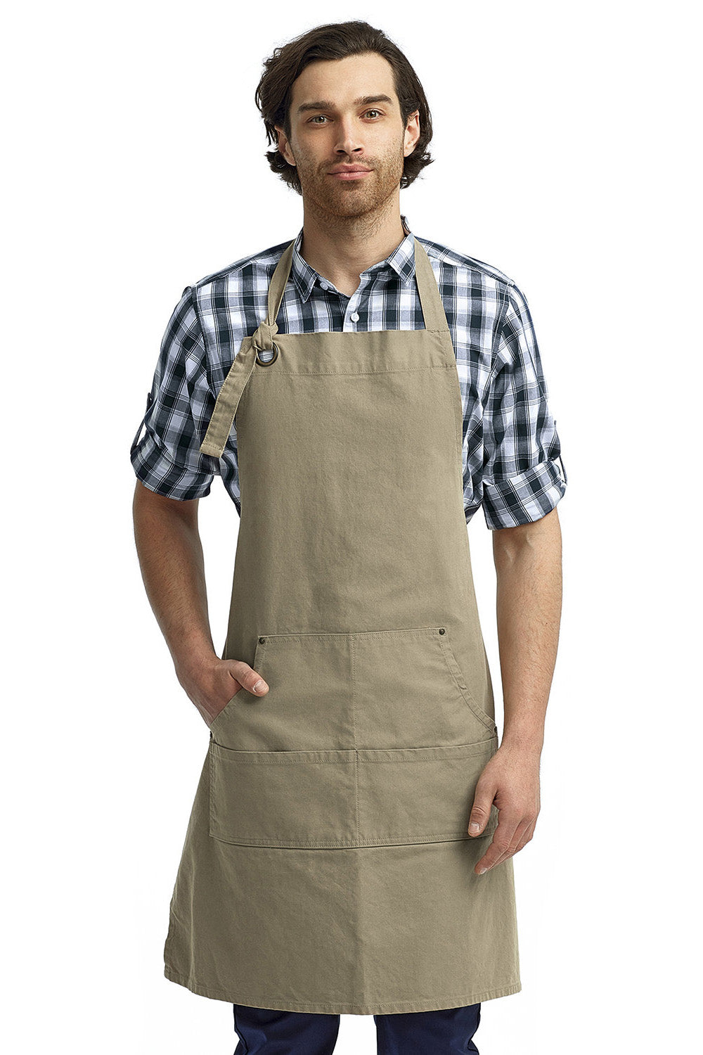 Artisan Collection by Reprime Khaki Bib Adjustable Apron (4 Pocket Pouch)