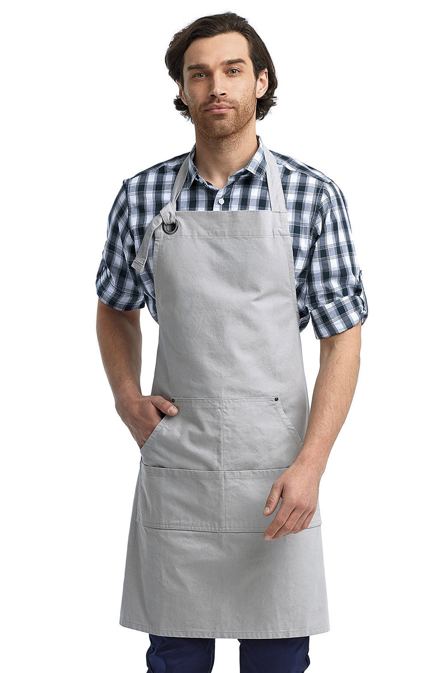 Artisan Collection by Reprime Silver Bib Adjustable Apron (4 Pocket Pouch)
