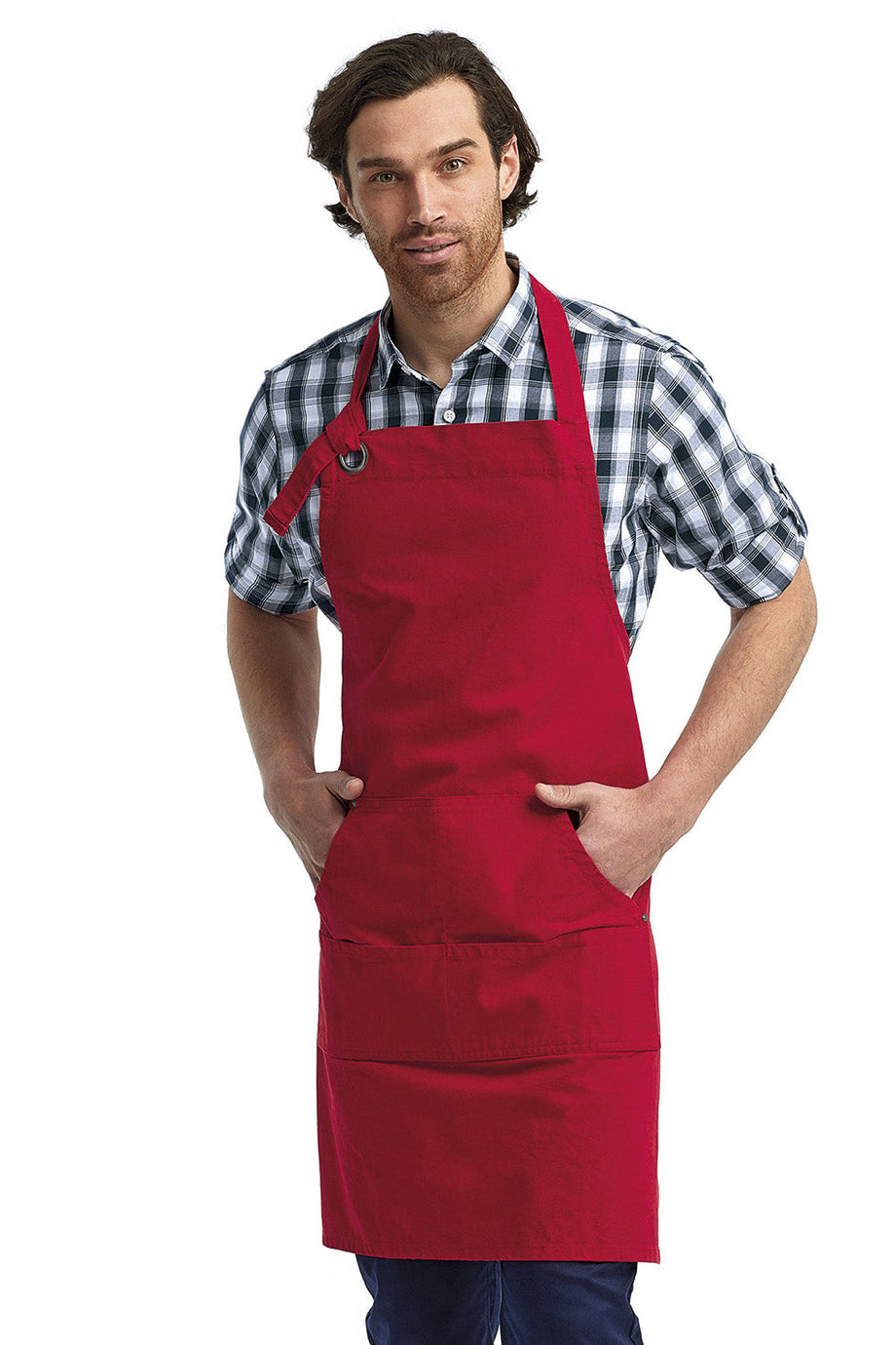 Artisan Collection by Reprime Red Bib Adjustable Apron (4 Pocket Pouch)