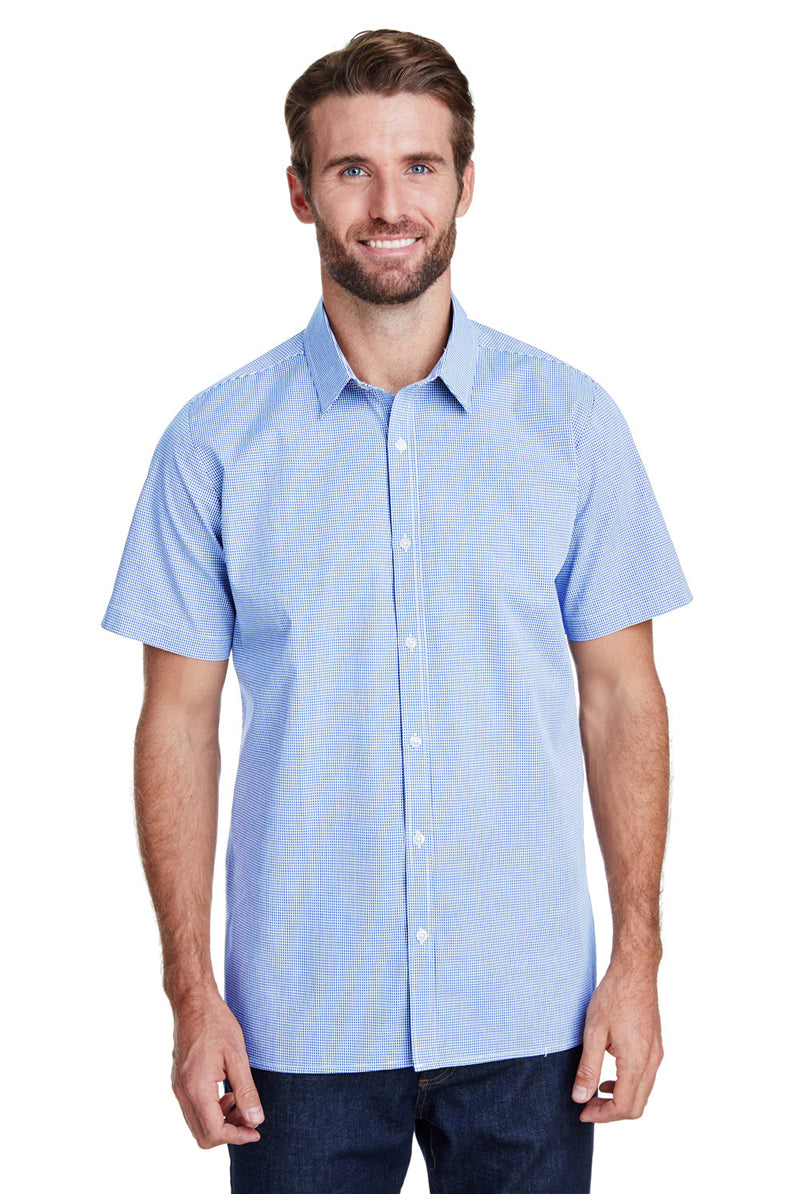 Artisan Collection by Reprime XS Men's Microcheck Short Sleeve Cotton Shirt (Light Blue / White)