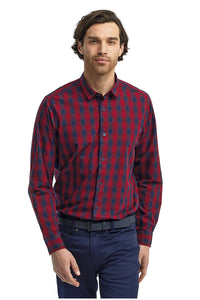 Artisan Collection by Reprime S Men's Mulligan Check Long Sleeve Cotton Shirt (Red / Navy)
