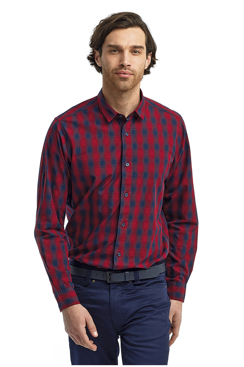 Artisan Collection by Reprime S Men's Mulligan Check Long Sleeve Cotton Shirt (Red / Navy)