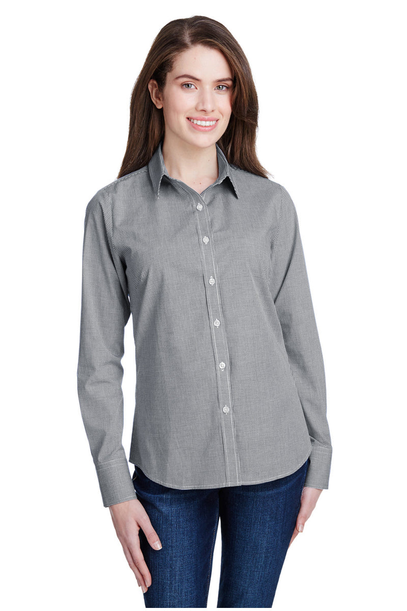Artisan Collection by Reprime XS Women's Microcheck Long Sleeve Cotton Shirt (Black / White)