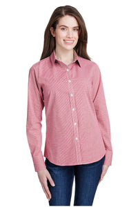 Artisan Collection by Reprime XS Women's Microcheck Long Sleeve Cotton Shirt (Red / White)