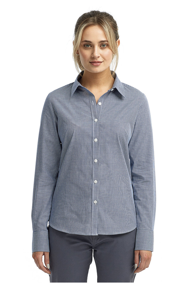 Artisan Collection by Reprime XS Women's Microcheck Long Sleeve Cotton Shirt (Navy / White)