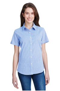 Artisan Collection by Reprime XS Women's Microcheck Short Sleeve Cotton Shirt (Light Blue / White)