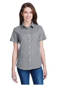 Artisan Collection by Reprime XS Women's Microcheck Short Sleeve Cotton Shirt (Black / White)