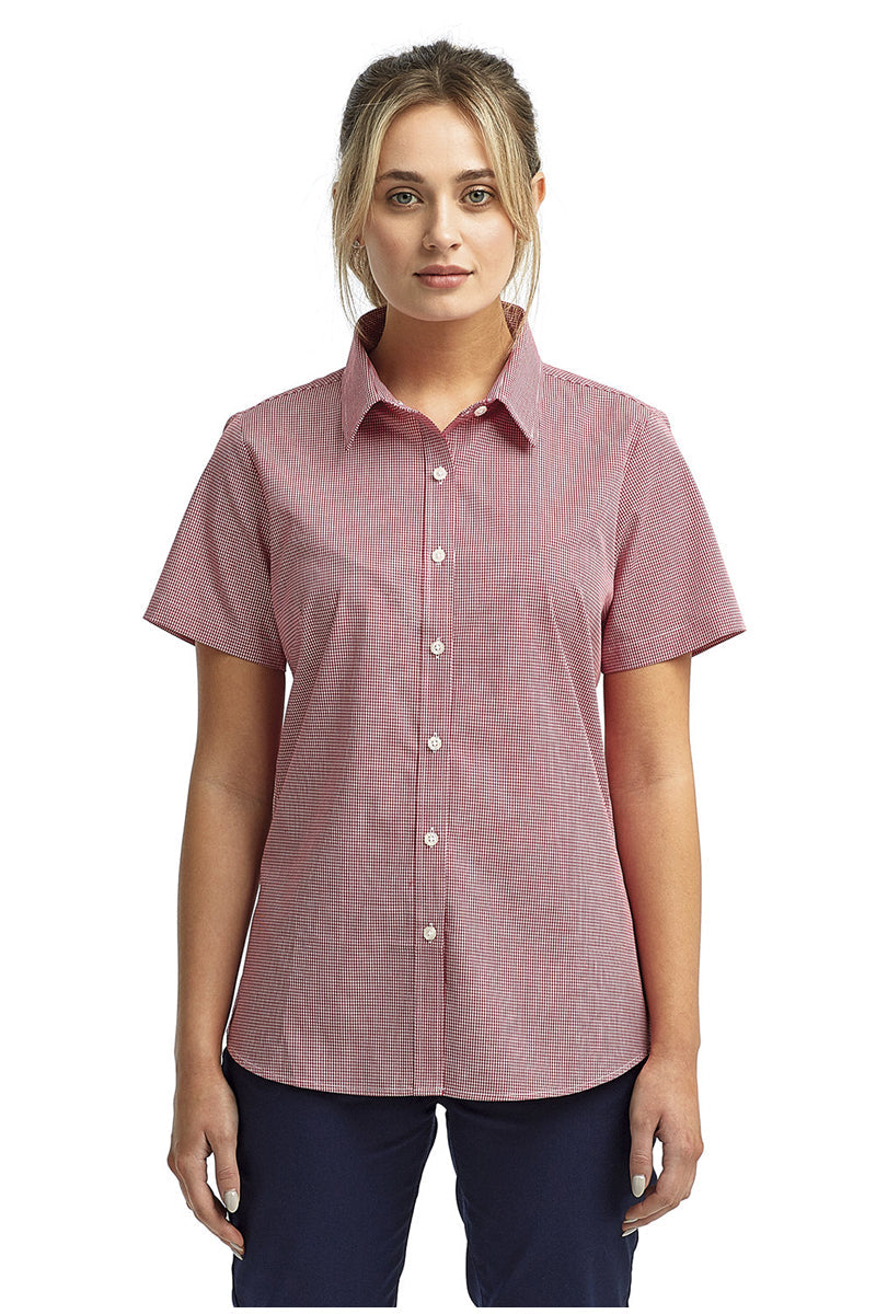 Artisan Collection by Reprime XS Women's Microcheck Short Sleeve Cotton Shirt (Red / White)