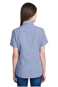 Artisan Collection by Reprime Women's Microcheck Short Sleeve Cotton Shirt (Navy / White)