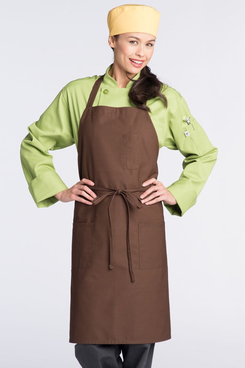 Uncommon Threads Brown Bib Apron (3 Patch Pockets)