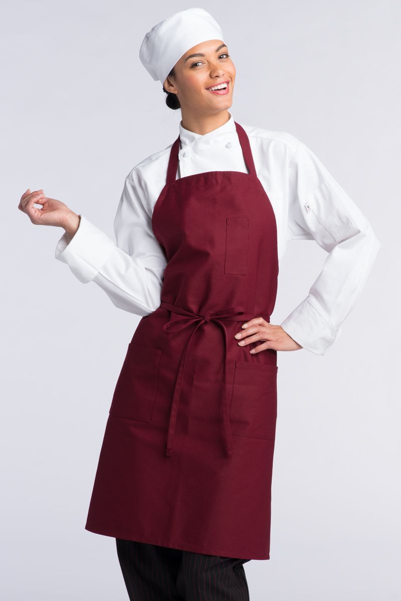 Uncommon Threads Burgundy Bib Apron (3 Patch Pockets)