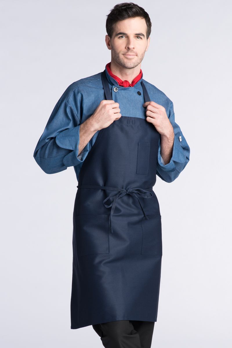 Uncommon Threads Navy Bib Apron (3 Patch Pockets)