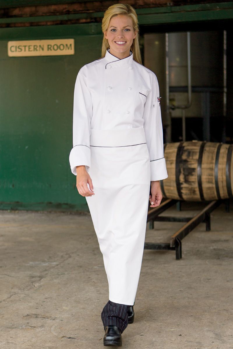 Uncommon Threads Executive White Apron with Black Contrast Piping